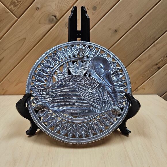 Fitz & Floyd Pewter Tone Duck Trivet Metal Trivet Plate Wall Hanging 8” Art - Picture 2 of 6